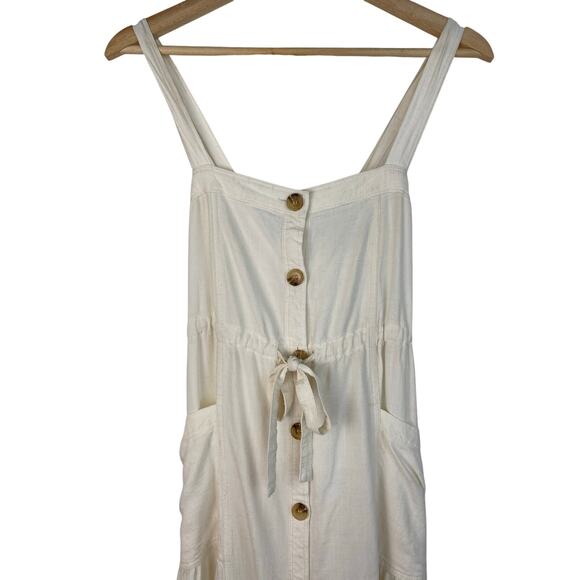 NWOT Lovestitch Women's Size S Cream Cross Back Tiered Button Up Midi Sundress - Picture 1 of 8